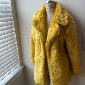 Vibrant Yellow Faux Fur Coat